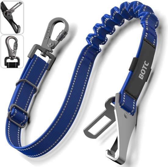Ceinture de voiture pour chien BOTC - Ceinture pour chien 3 en 1 - Réfléchissant - Ceinture de sécurité pour chien - Ceinture de voiture pour chien - Blauw - Acier inoxydable