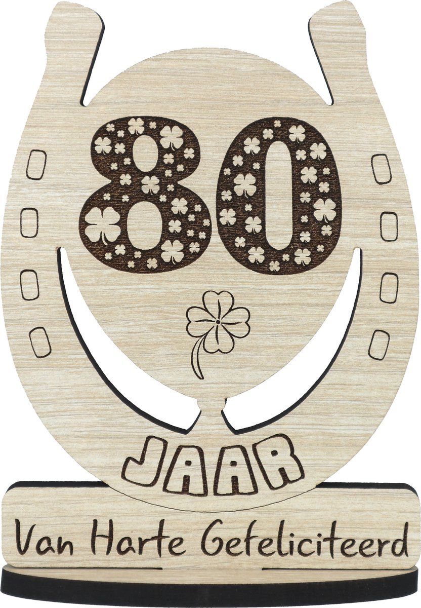 80 jaar - houten verjaardagskaart - wenskaart om iemand te feliciteren - kaart verjaardag 80 - 12.5 x 17.5 cm