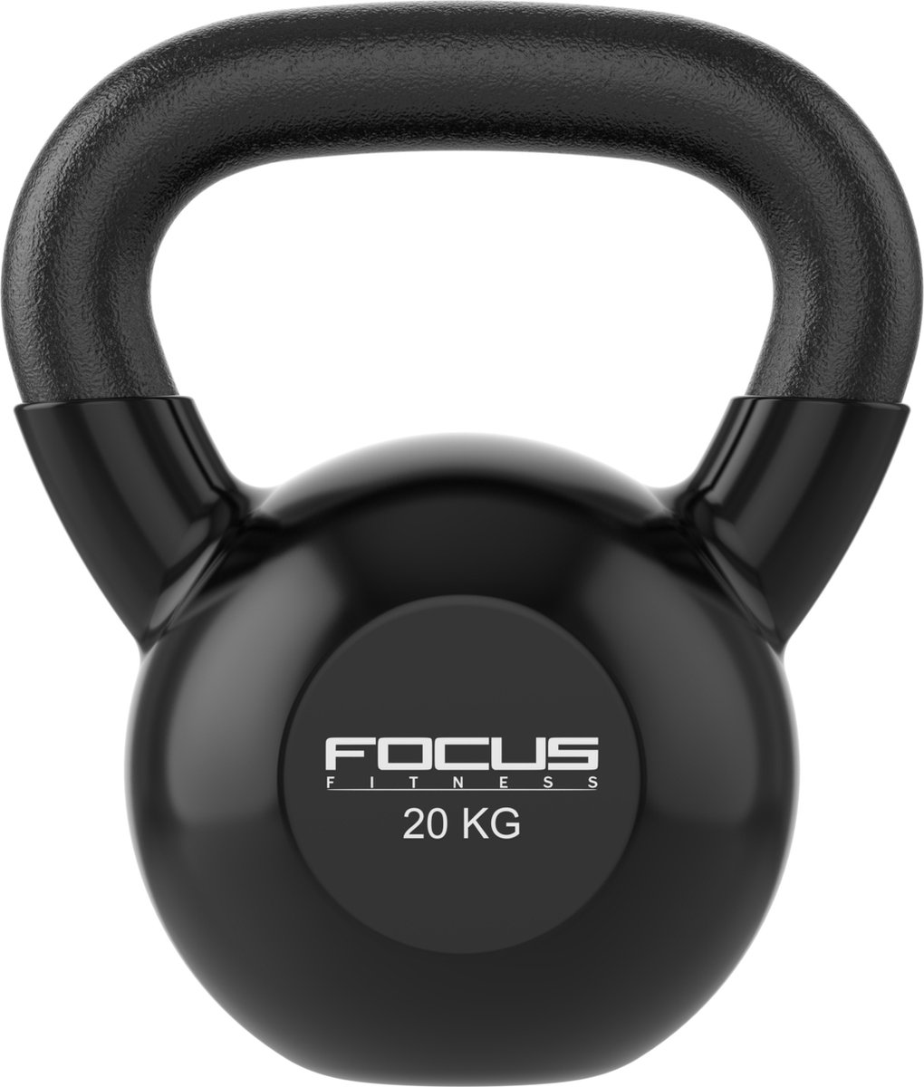 Kettlebell - Focus Fitness Vinyl - 20 kg - Zwart