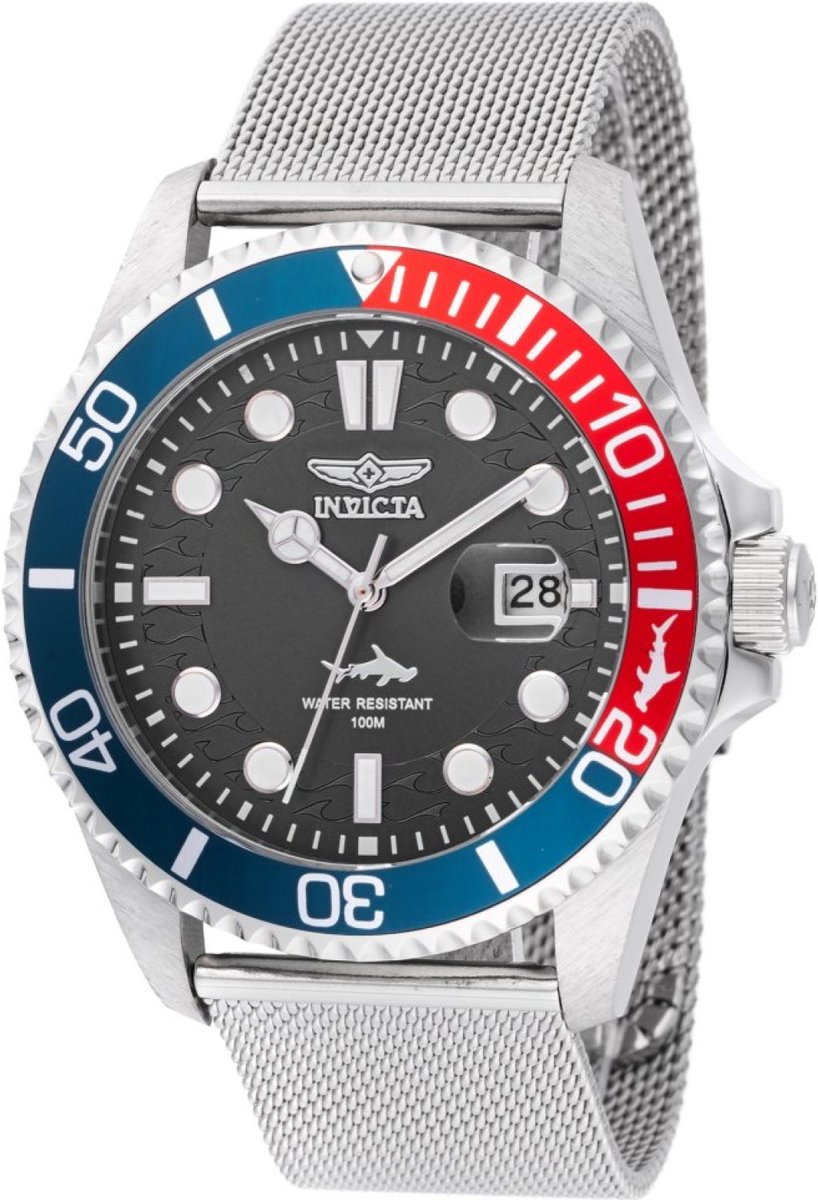 Invicta Pro Diver 47176 Heren Horloge - Waterdicht - Analoog - Quartz Uurwerk - Roestvrij Staal met zwarte Wijzerplaat - 43mm