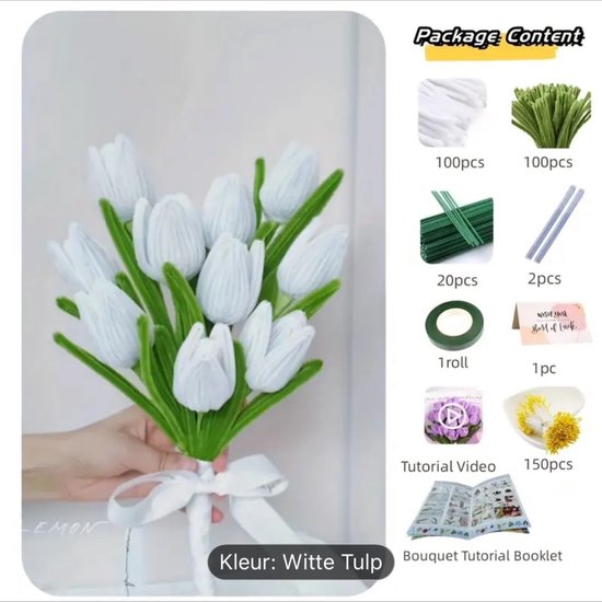 200 stuks tulp bloemenboeket, pijpenragers, 2 kleuren pijpenragers om te knutselen, tulpen, knutseldraad, chenilledraad, pijpreiniger, voor kinderen, doe-het-zelf