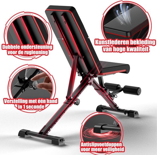 DH FitLife Banc de musculation pliable et réglable, banc incliné et banc plat pour développé couché, appareil d'entraînement du dos et des abdominaux, banc d'entraînement, banc de fitness, multifonctionnel pour le fitness et la musculation