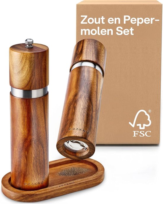 Moritz & Moritz PEPE Kruidenmolen, set van 2, blauw/groen, zout- en pepermolen van steengoed en acaciahout met keramisch maalwerk, instelbare