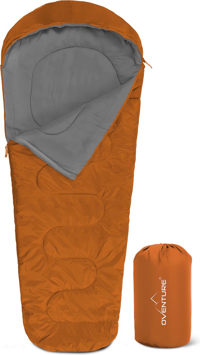 Oventure SleepPlus slaapzak | 230 x 80 cm | Mummy slaapzak | 3-seizoenen | Comfortabel tot 6 °C | Voor kamperen backpacken en festivals | Lichtgewicht en compact | Slaapzak met capuchon | Inclusief draagtas | Rood