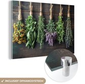 MuchoWow® Glasschilderij 120x80 cm - Schilderij acrylglas - Kruiden - Specerijen - Hout - Stilleven - Foto op glas - Muurdecoratie woonkamer - Wanddecoratie slaapkamer - Schilderijen