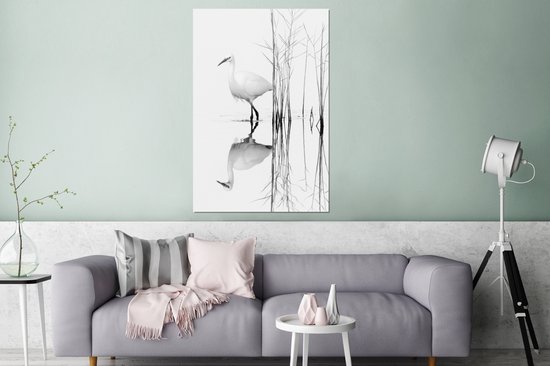 Aluminium schilderij 80x120 cm - Wanddecoratie metaal - Vogel - Water - Planten - Natuur - Metalen muurdecoratie woonkamer - Decoratie industrieel - Foto op dibond - Industriële accessoires slaapkamer