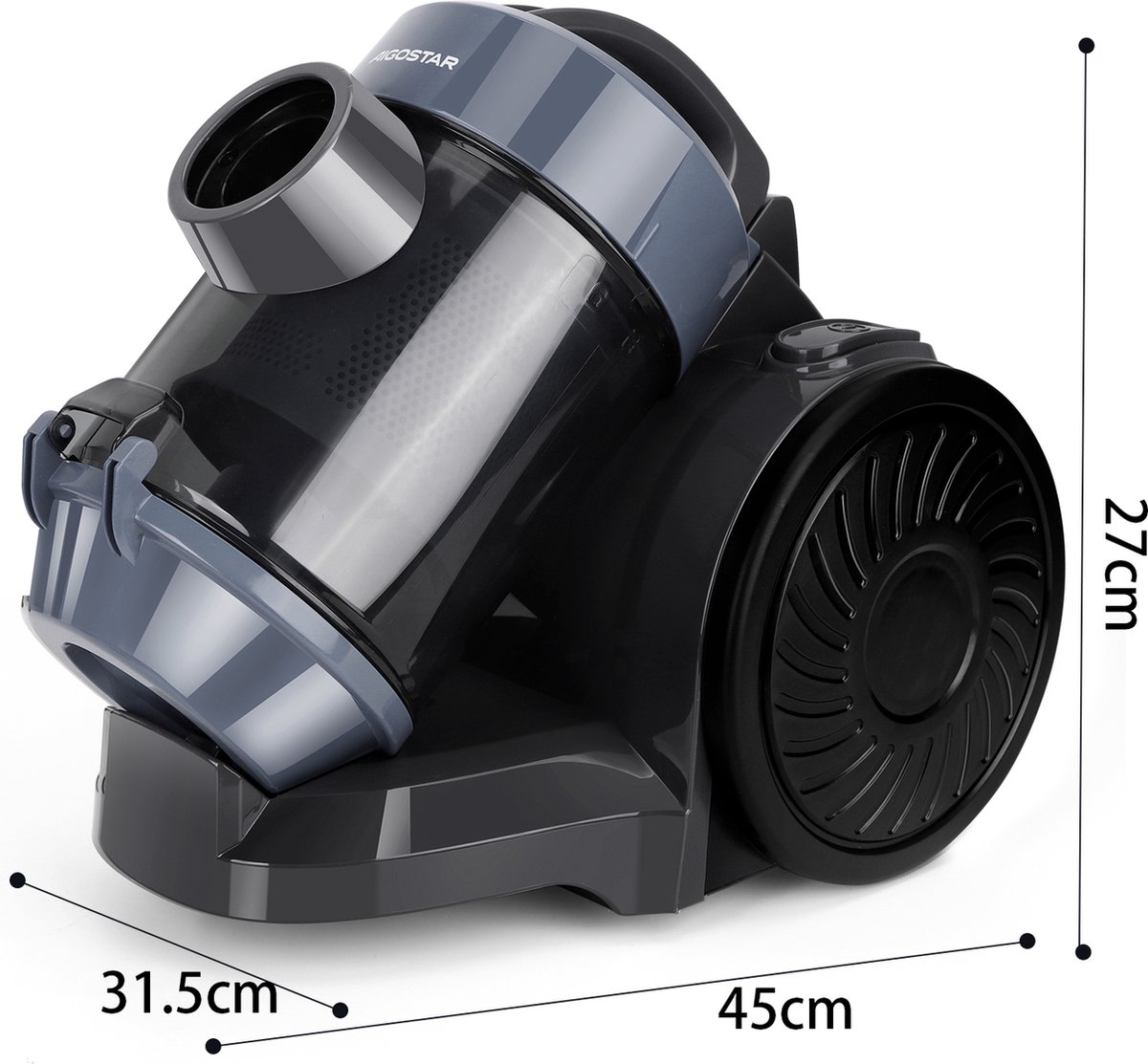 Aigostar Zack 30LSZ - Steelstofzuiger - Stofzuiger Zonder Zak - 2 Liter - 17KPa - HEPA 12 Filter - 800W - Lichtgewicht - Zwart — afbeelding 3