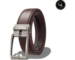 GoldStandard - Riem heren - Leren riem heren - Riem zonder gaatjes - Kerstcadeau - kerst cadeautjes man - kerstcadeaus voor volwassenen - Riem heren automatische Gesp - Bruin