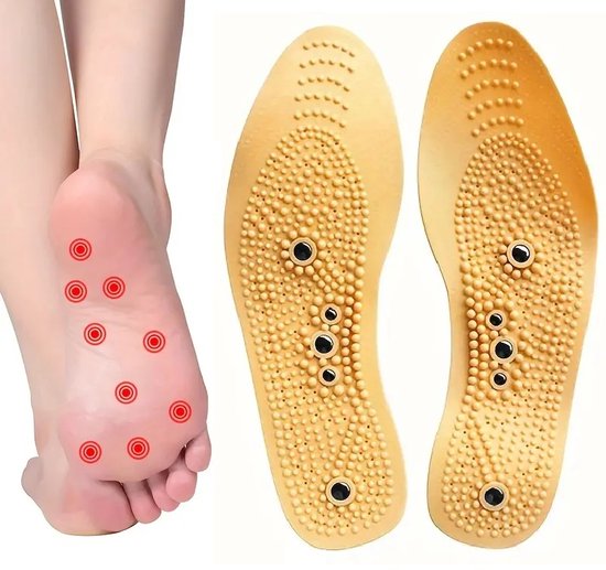 Foto: Magnetische inlegzooltjes i acupressuur zolen i massage zolen i voor man en vrouw i lichtbruin i 40 45