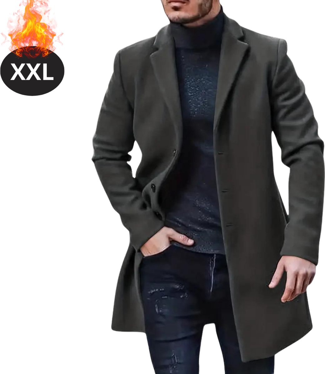 Bovista Winterjas Trenchcoat Heren Winter Herfstjas Volwassen Stijlvol Knopen Donkergrijs