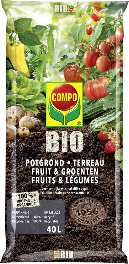 COMPO Bio Terreau Tomates & Légumes - 100% biologique - engrais organique inclus - pour une récolte riche et savoureuse - sac de 20L
