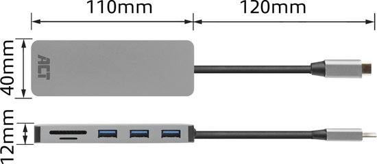 ACT AC7050 | 3-Poorts USB-C Hub | Kaartlezer | Zilver kopen ACT AC7050 | 3-Poorts USB-C Hub | Kaartlezer | Zilver kopen