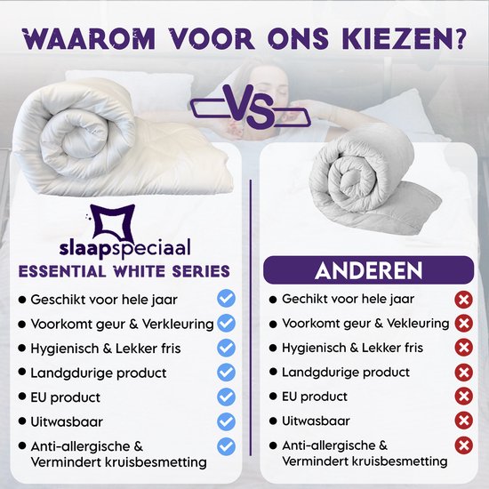 Slaapspeciaal All year dekbed enkel - Essential White Series | 200x200 - Dekbed Geschikt Voor Alle Seizoenen - Zomerdekbed & Winterdekbed - Anti Allergie - Hoogwaardige Ultra Soft - Hotelkwaliteit - Tweepersoons Dekbed