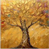 Poster 75x75 cm - Goud - Boom - Abstract - Modern - Posters - Kamer decoratie - Wanddecoratie woonkamer - Muurdecoratie slaapkamer