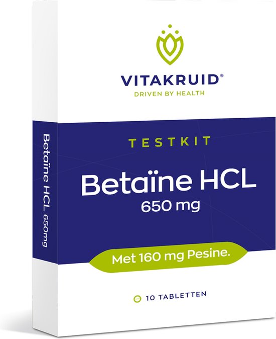 Foto: Vitatkruid testkit betaine hcl 650 mg pepsine 160 mg 10 tabletten