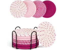 BOTC Onderzetters met Houder - Set van 8 - Onderzettersset - Onderzetters voor glazen - Cadeau - Roze