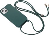 Hoesje met koord - Geschikt voor iPhone 15 Pro Silicone hoesje met koord - Back cover met koord - Cord Case - Donker Groen