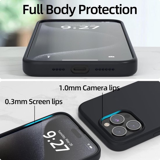 Hoesje met Privacy Screenprotector Geschikt voor iPhone 15 Pro Max Hoesje Siliconen - liquid case - Arara Backcover - Zwart