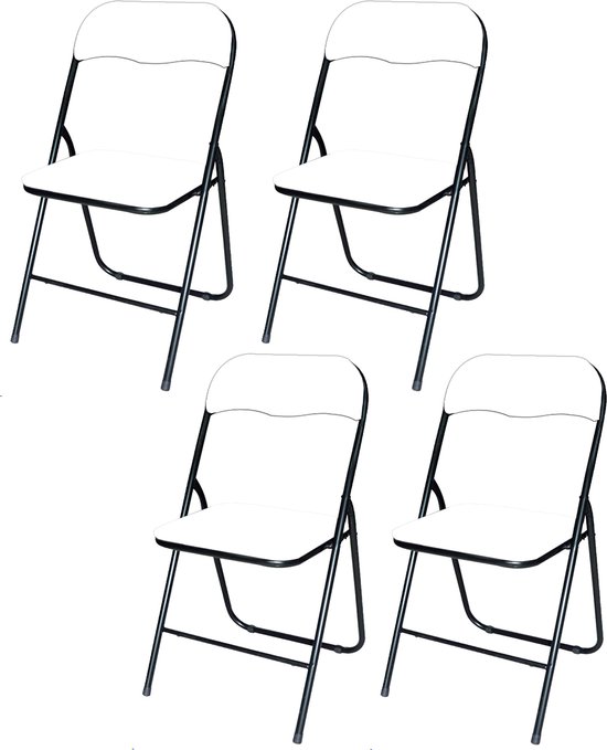 BRASQ Set de 4 Chaises pliantes Rembourrées Wit - Chaises pliables 43x38x78 cm - PVC - Chaises de table à manger