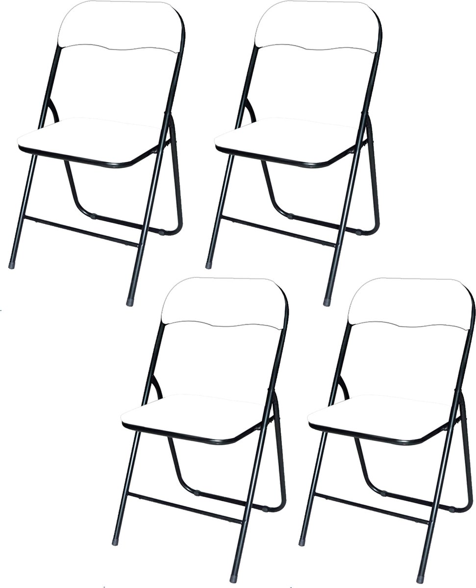 BRASQ Set van 4 Klapstoelen Wit Zwart - Opvouwbare stoelen 43x38x78 cm - PVC - Eettafelstoelen