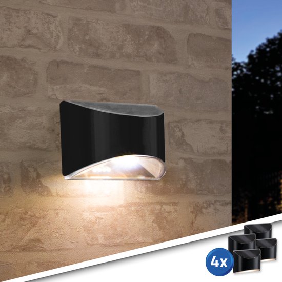 Foto: Solar wandlamp buiten quinn voordeelset van 4 stuks down light tuinverlichting op zonne energie geschikt voor schutting zwart