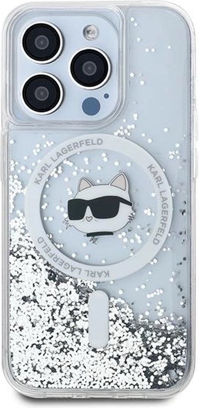 Karl - Lagerfeld - Coque MagSafe Liquid Glitter Choupette Head pour iPhone - 15 - Pro - Max - transparente