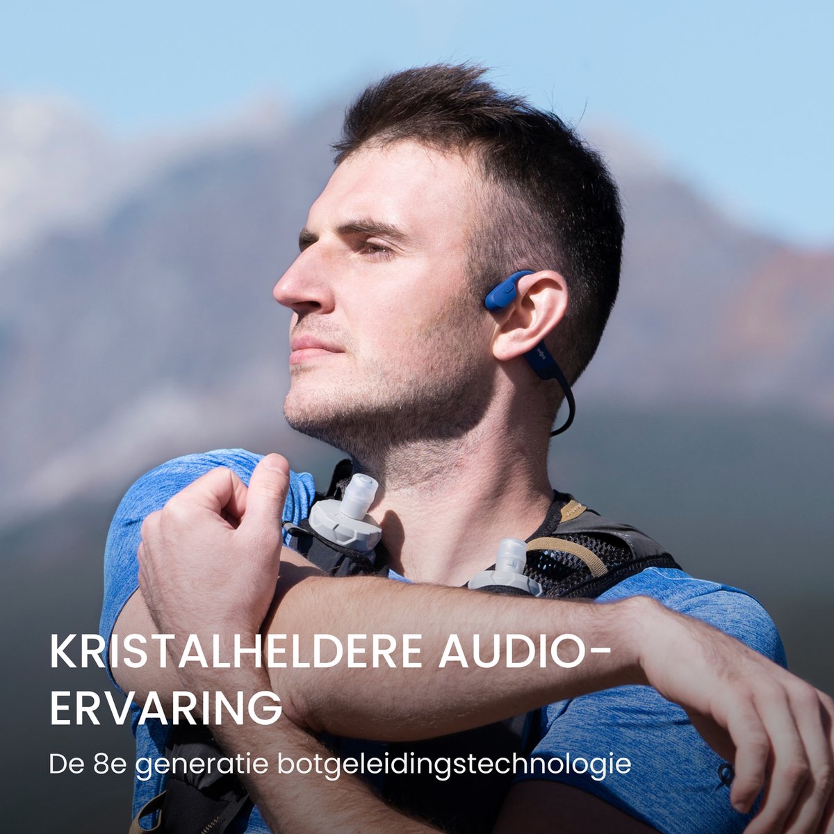 Shokz OpenRun USB-C Open-ear Sporthoofdtelefoon – Bone Conduction – Draadloos – IP67 – Blauw thumbnail 6