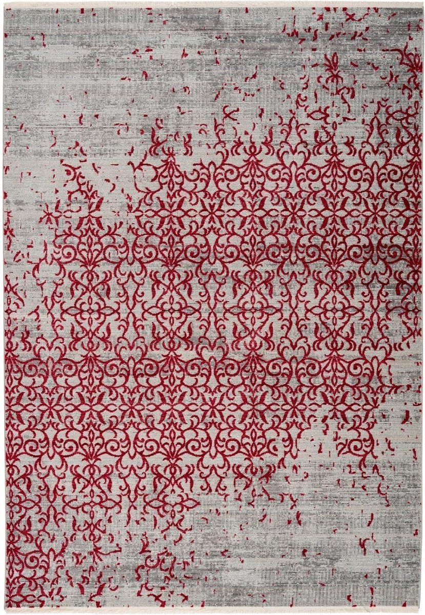 Goodivery ® Marokkaans Vintage Tapijt met Barokpatroon en Franjes - Rood Grijs - 160 x 230 cm