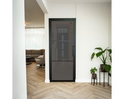 Stalen Binnendeur Rook Glas 3 Vlaks Incl. kozijn - 201,5 x 83,3 - Rechtsdraaiend