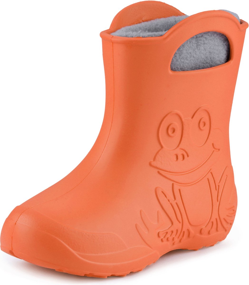 Ladeheid LA-CA-FrogWinter Kinder Regenlaarzen - Rubber - met Binnenschoen - EVA - Wasbare Binnenschoen - Oranje/Grijs - 22/23
