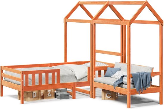 vidaXL - Lit enfant - avec - maison - solide - bois de pin - marron lavé - 90x200 - cm
