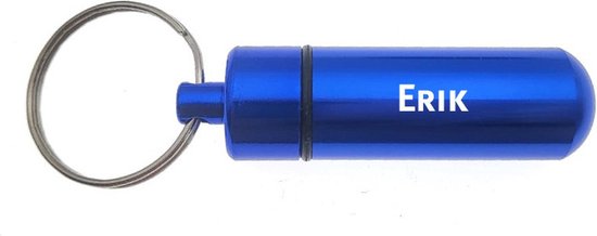 Porte-clés - Étui à pilules - Avec nom - Erik - Médicaments - Étui d'identité - Blauw
