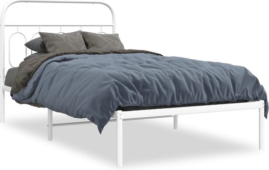 vidaXL - Cadre de lit - avec - tête de lit - métal - blanc - 100x200 - cm