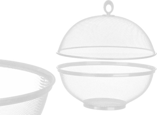 Kinvara Vliegenkap/voedselkap of Fruitschaal - rond - D28 x H12 cm - wit - anti insecten en fruitvliegjes - metaal van Kinvara — afbeelding 2