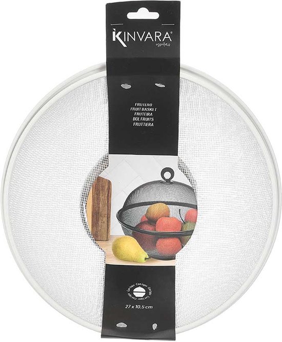 Kinvara Vliegenkap/voedselkap of Fruitschaal - rond - D28 x H12 cm - wit - anti insecten en fruitvliegjes - metaal van Kinvara — afbeelding 4