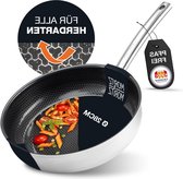 Bol.com Roestvrijstalen pan - 28 cm - honingraatstructuur - keramische coating - anti-aanbakpan - alle warmtebronnen - koken braden aanbieding