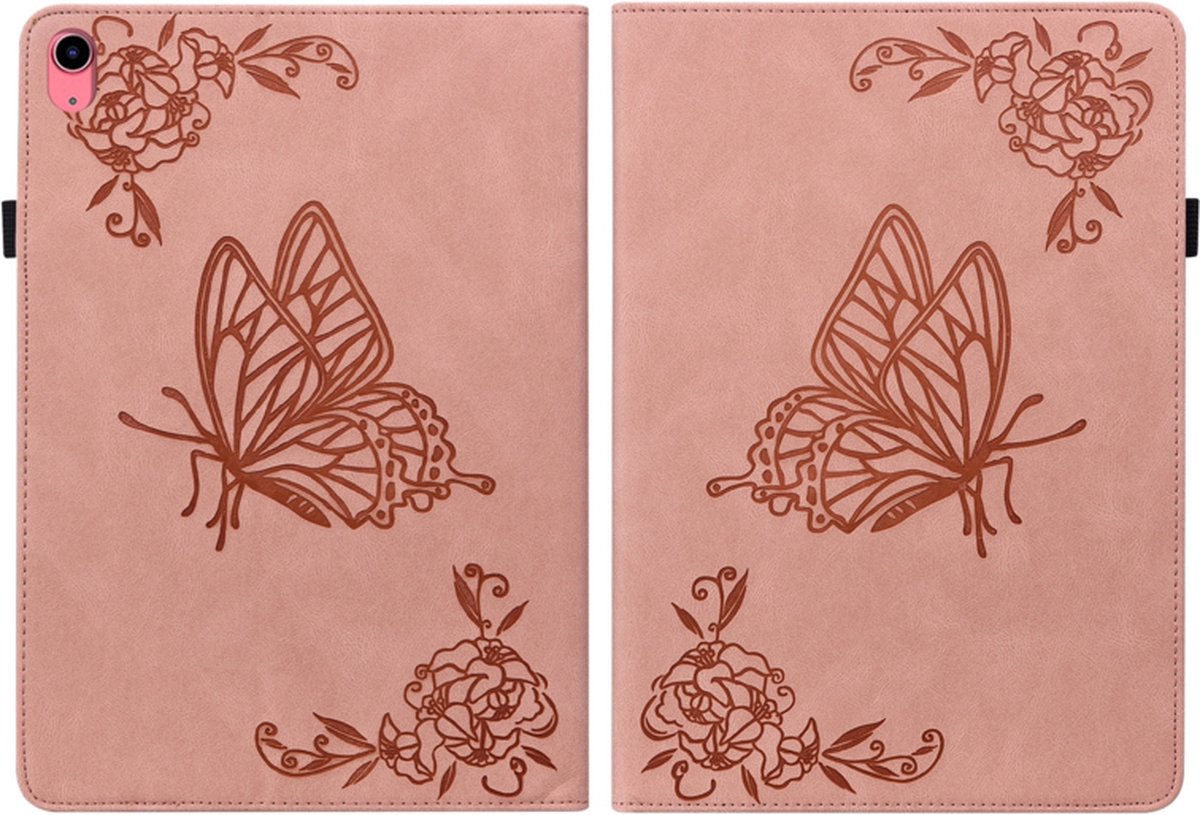 Vlinder - Bescherm-Etui Map geschikt voor Apple iPad 10 - A16 - 10.9 - 2022 - 2025 - Roze - A2696