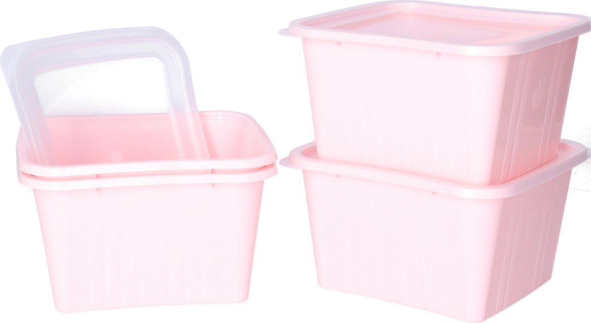 Juypal Vershoudbakjes nestbaar - 4 delig - BPA vrij - meal prep - 4x stuks van 1 liter - roze - luchtdicht - herbruikbaar