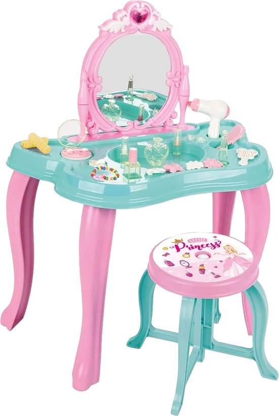 Foto: Pilsan magic speelgoed make uptafel tafel met spiegel en kruk accessoires met geluid lila roze mintgroen 21 delig