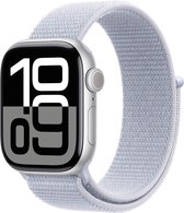 Apple Watch Series 10 - Wifi + 4G - 46mm - Zilveren Aluminium Case met Blauw Cloud Geweven Sportbandje