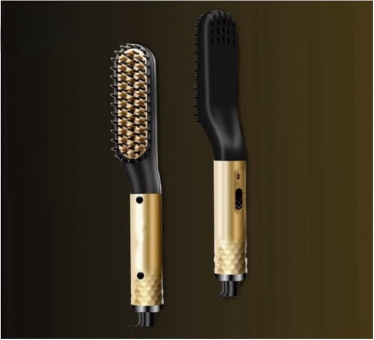 VERK GROUP Baard Stijltang Baard Styler Baard Straightener Baardborstel Beard Brush Elektrische Baard Borstel Zwart Goud voor Mannen
