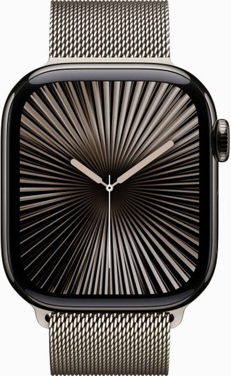 Apple Watch Series 10 - Wifi + 4G - 46mm - Natural Titanium Case met Natural Milanese band - S/M