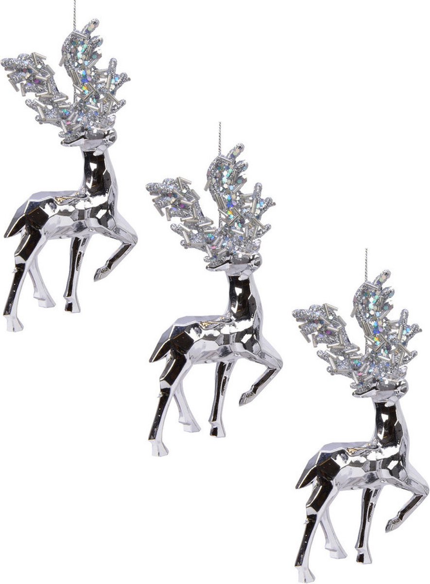 Decoris Kerstboomhanger Rendier zilver 16 cm -