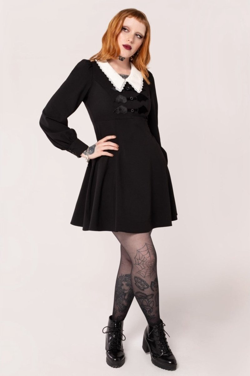 Hell Bunny Batilda Dames Mini-jurk - zwart/wit - L