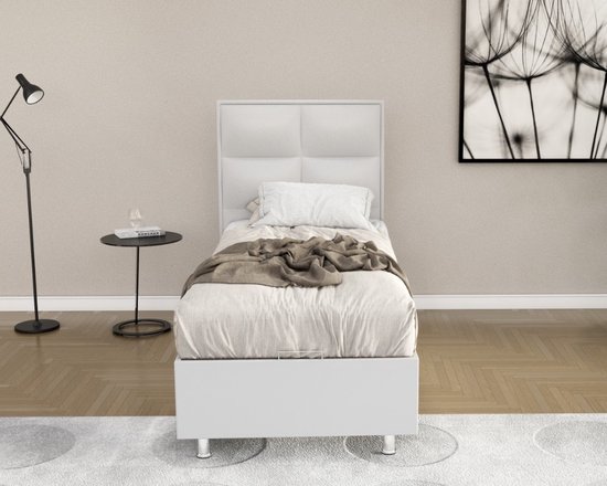 1persoons Boxspring met opbergruimte – Compleet 1persoons Boxspring 90x200 inclusief Pocketvering matras wit