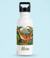 Kinder Waterfles - Drinkfles - Gepersonaliseerde Kinderwaterfles - Gepersonaliseerd Cadeau - Geschikt Voor School - Kleuterschool En Sport Kinder Drinkfles - Kinder Drinkfles Met Naam – Lekvrij - Kerstcadeau - Kind Op Dinosaurusontwerp - 400 Ml