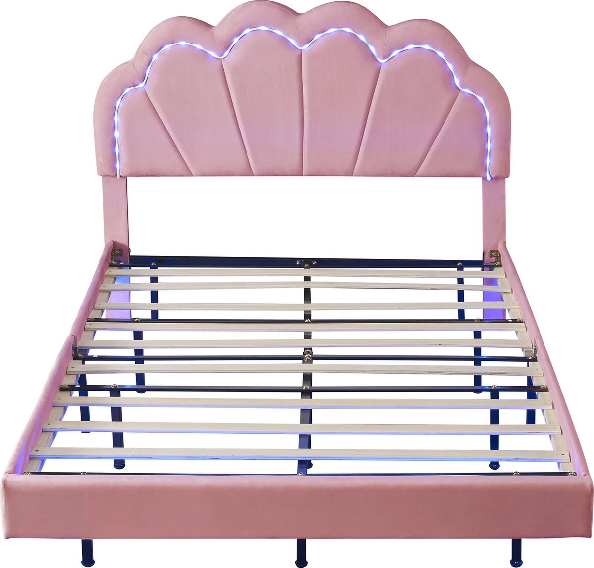 Merax Gestoffeerd Tweepersoonsbed 140x200 cm met Verstelbaar Hoofdbord - Luxe Bed met LED-Verlichting - Zwevend Bedframe - Roze