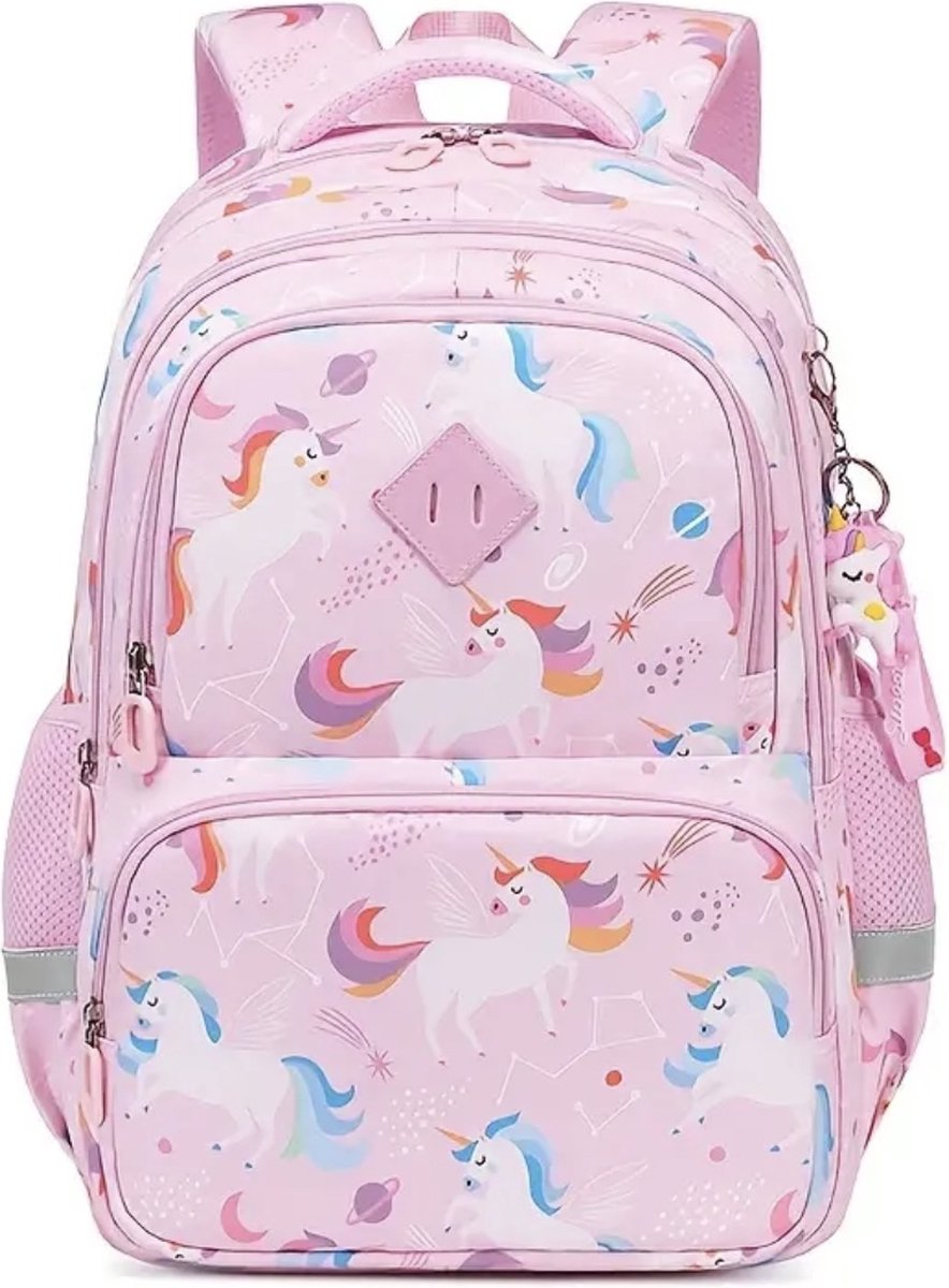 Ultiluxe® Schoolrugzak met unicorns - Roze/blauw - Schooltas voor meisjes - 42 x 34 x 14 cm - Rugzak voor kinderen - Met eenhoorn print - 20 L - Rugtas voor meiden met sleutelhanger - Waterdicht