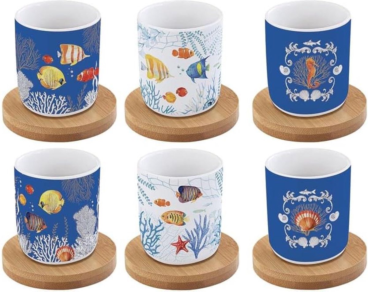 Koffiebeker set 11cl varkensvlees bamboe schotel 6 stuks