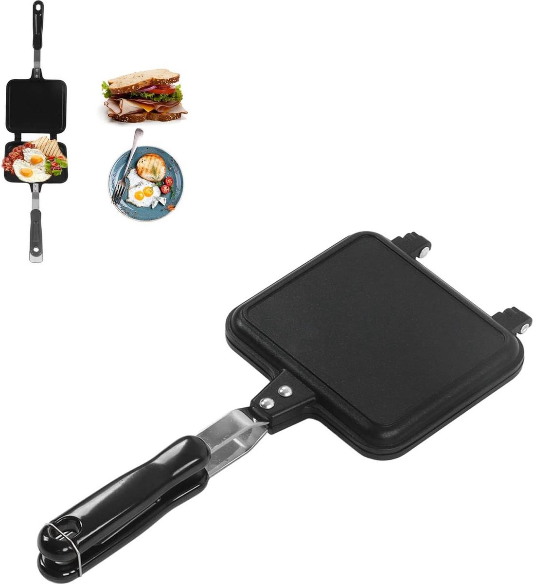 Dubbelzijdige Grill Maker Non Stick Gietijzeren Grillplaat Ontbijt Koekenpan Opvouwbare Grill Panini Wafel Koekenpan voor Ontbijt